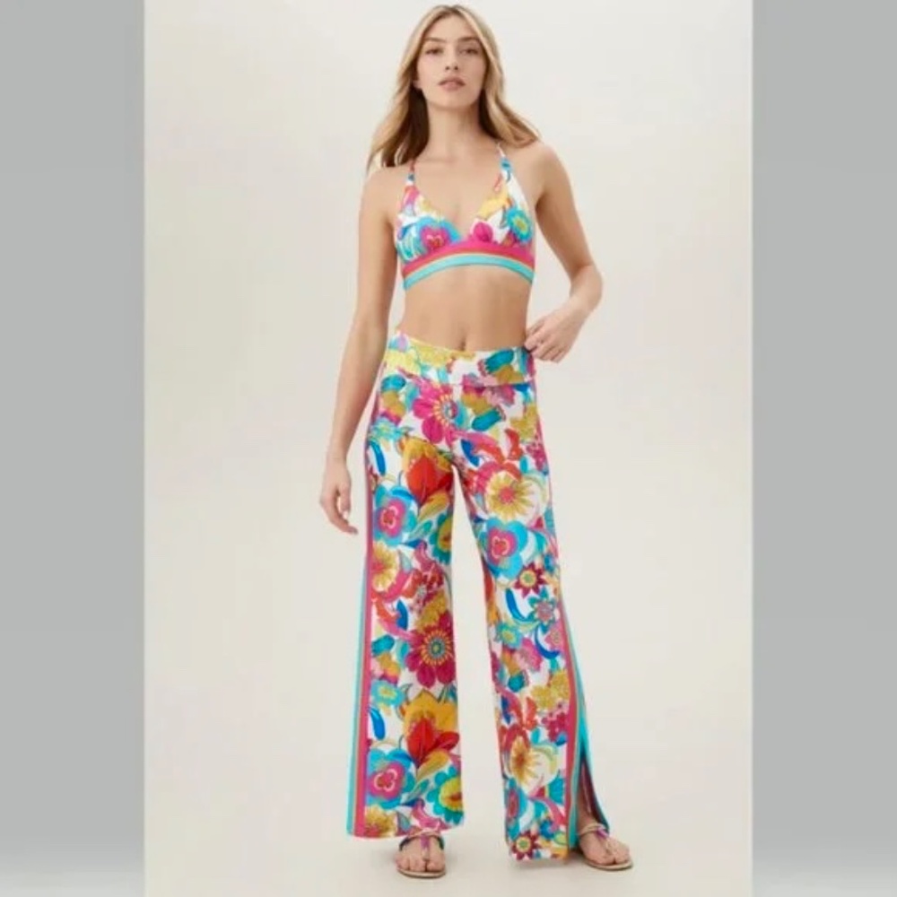 Trina Turk Fontaine Floral Swim Cover Up Pants Side Slits Fold-over Waist - Picture 2 of 15